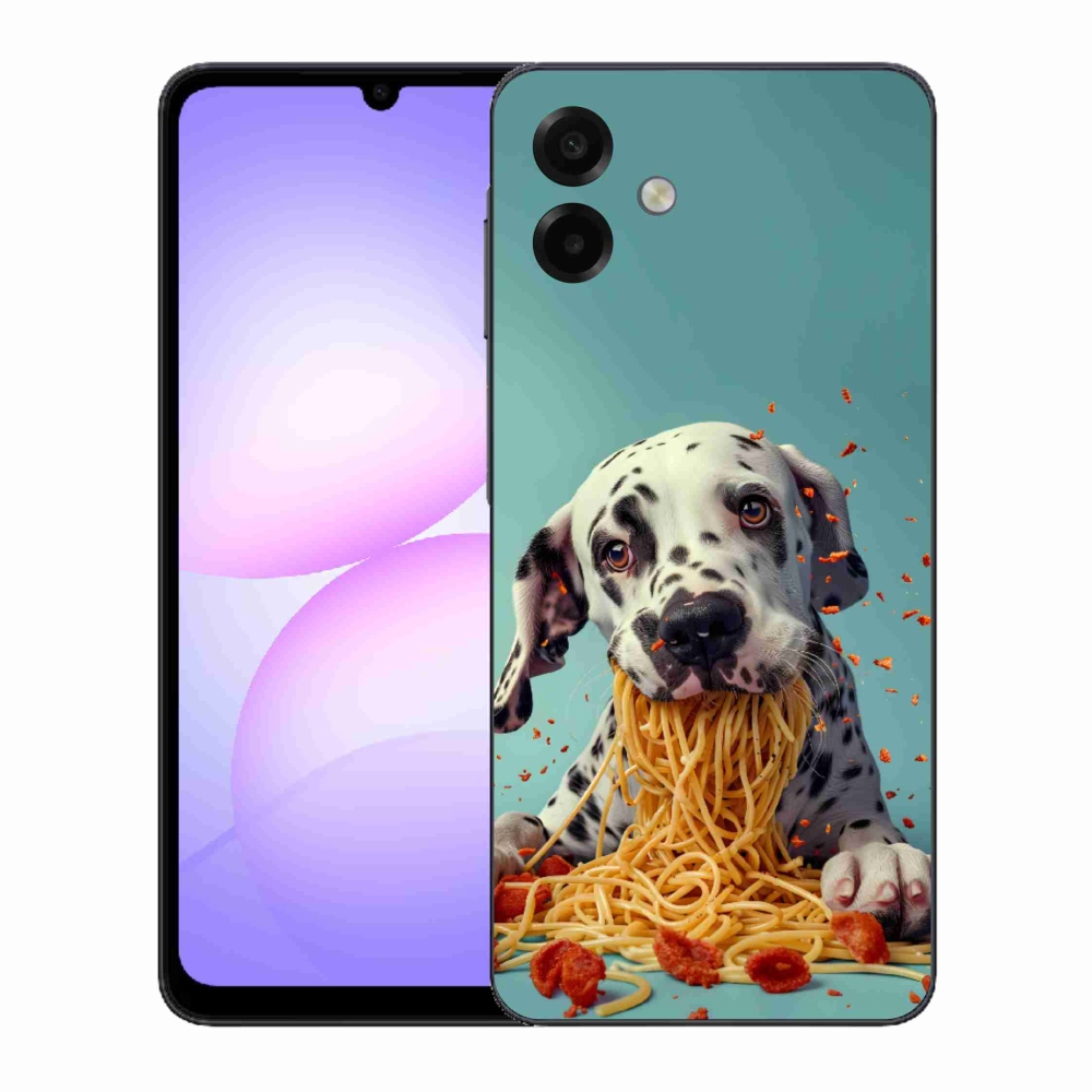 Zselés borítás mmCase Samsung Galaxy A07 készülékhez - Dalmata és spagetti