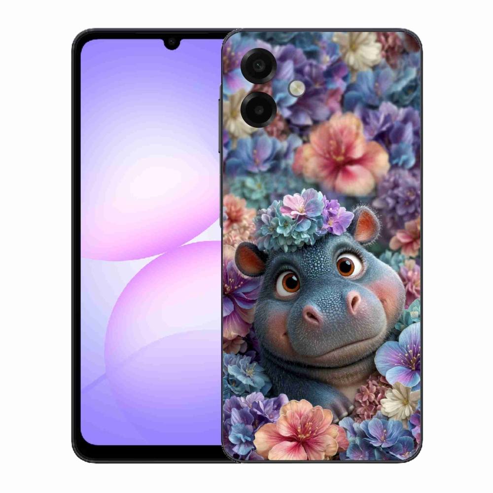 Zselés borítás mmCase Samsung Galaxy A07 készülékhez - víziló virágokban