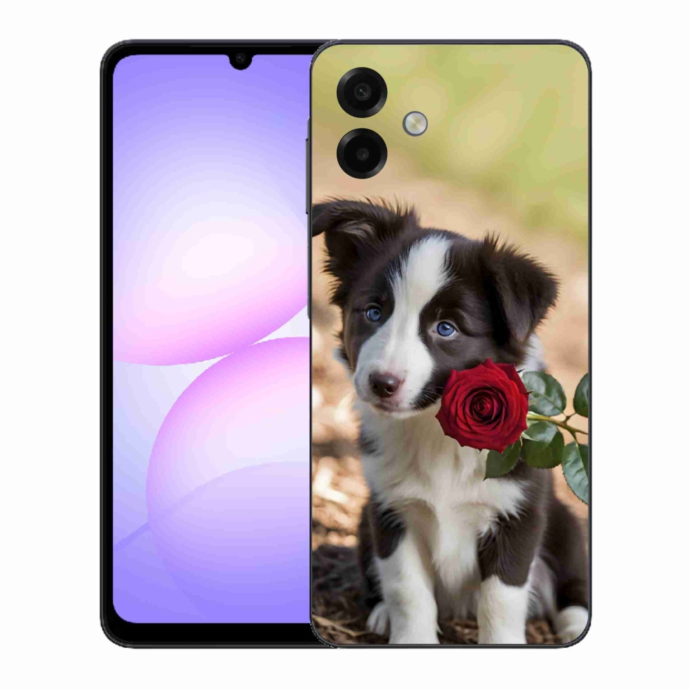 Gél borítás mmCase Samsung Galaxy A07 készülékhez - aranyos border collie rózsával