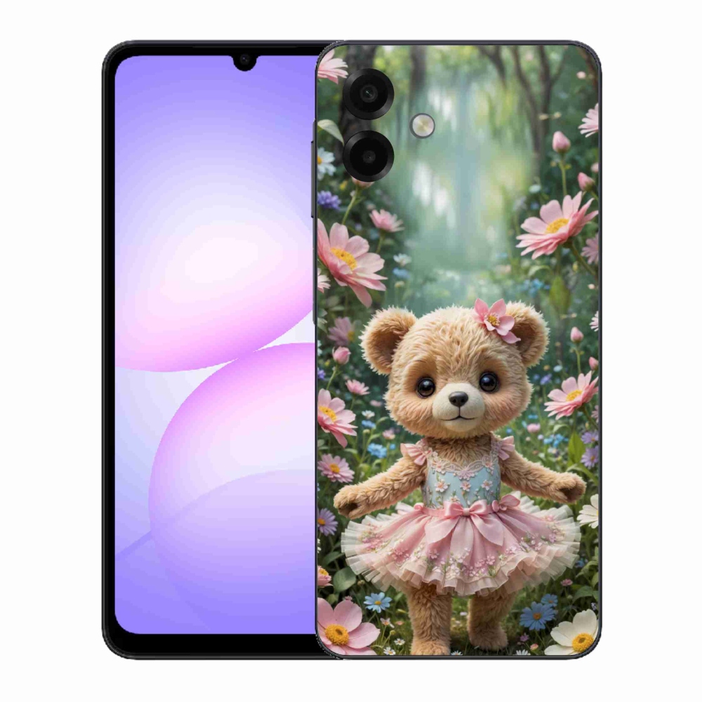 Gél borítás mmCase Samsung Galaxy A07 készülékhez - aranyos mackó virágokkal