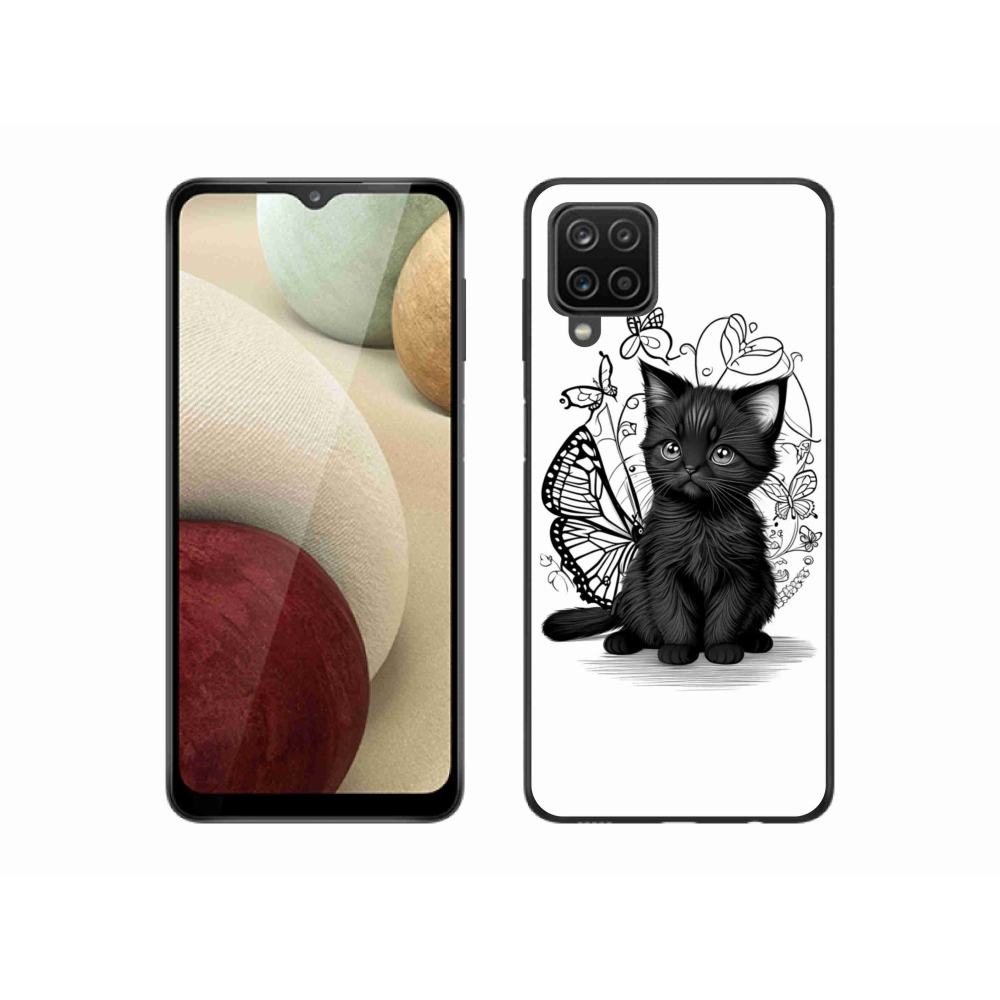 Zselés borítás mmCase Samsung Galaxy A12 készülékhez - fekete cica