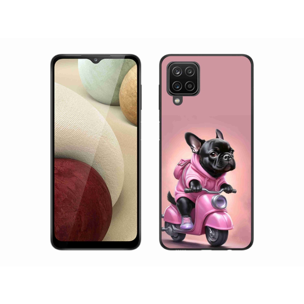 Gél borítás mmCase Samsung Galaxy A12 készülékhez - Francia bulldog egy robogón
