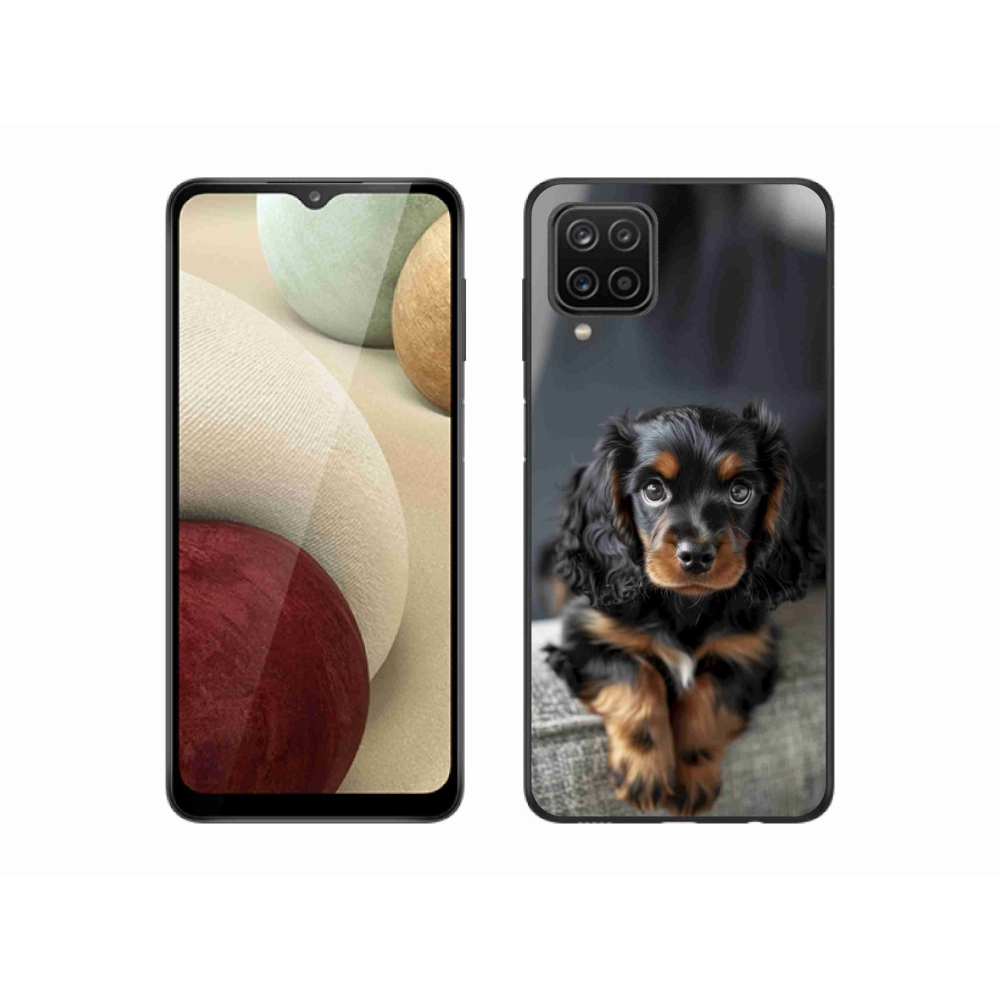 Gél borítás mmCase Samsung Galaxy A12 készülékhez - aranyos hosszú szőrű tacskó