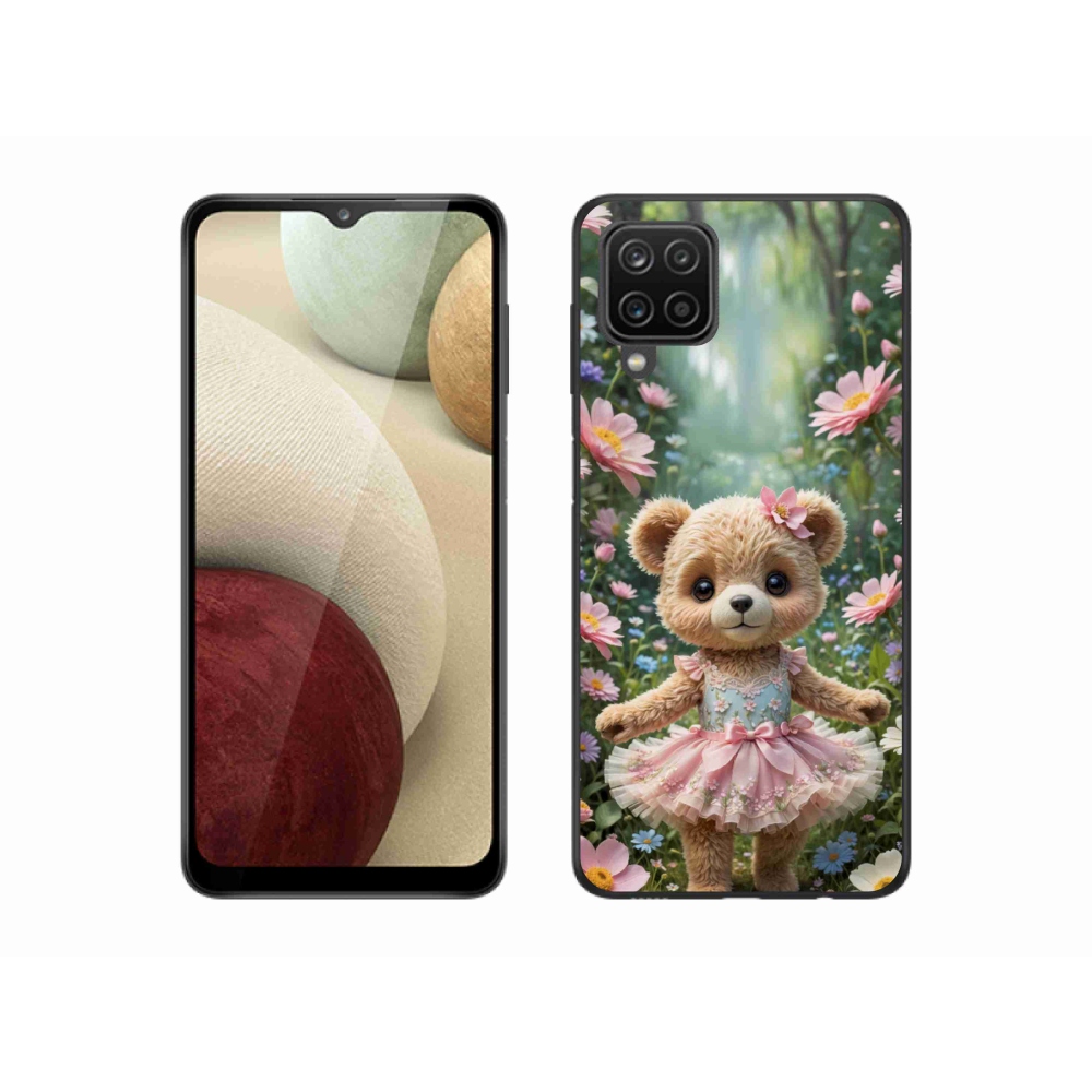 Gél borítás mmCase Samsung Galaxy A12 készülékhez - aranyos mackó virágokkal