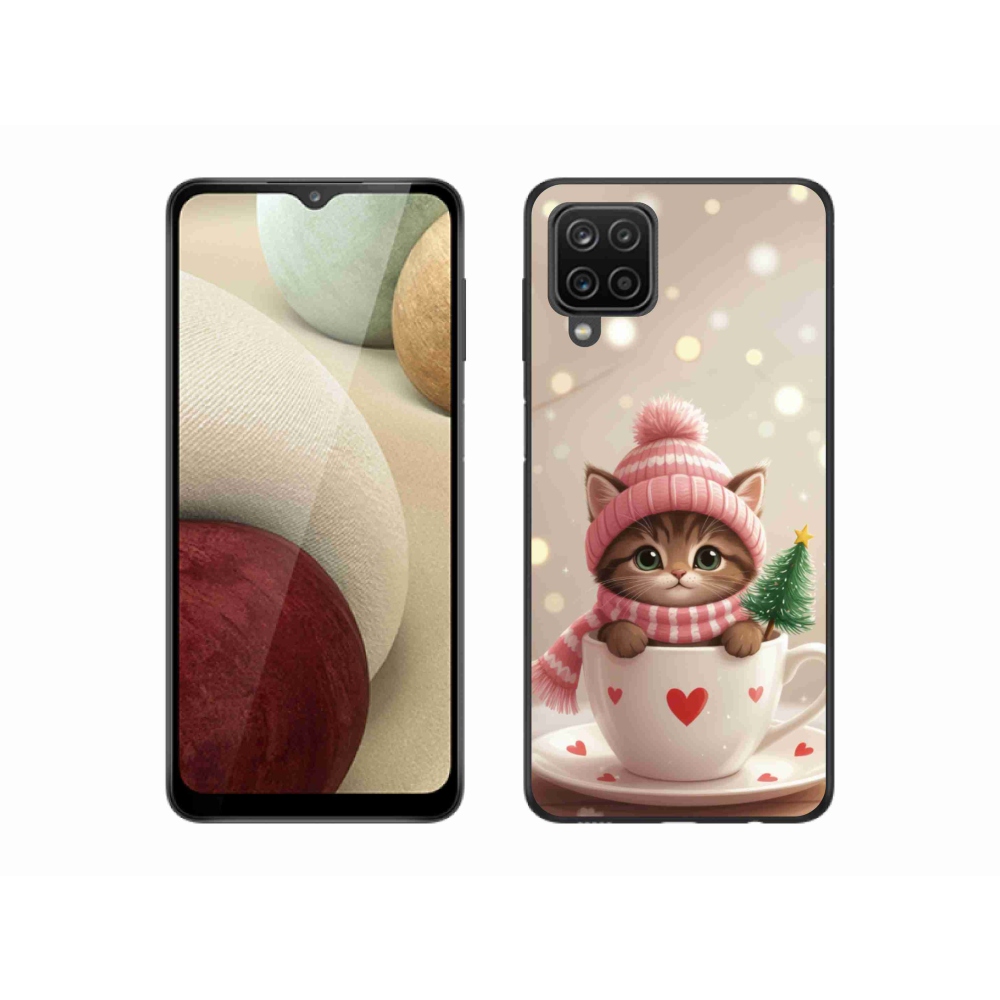 Gél borítás mmCase Samsung Galaxy A12 készülékhez - Karácsonyi cica a csészében