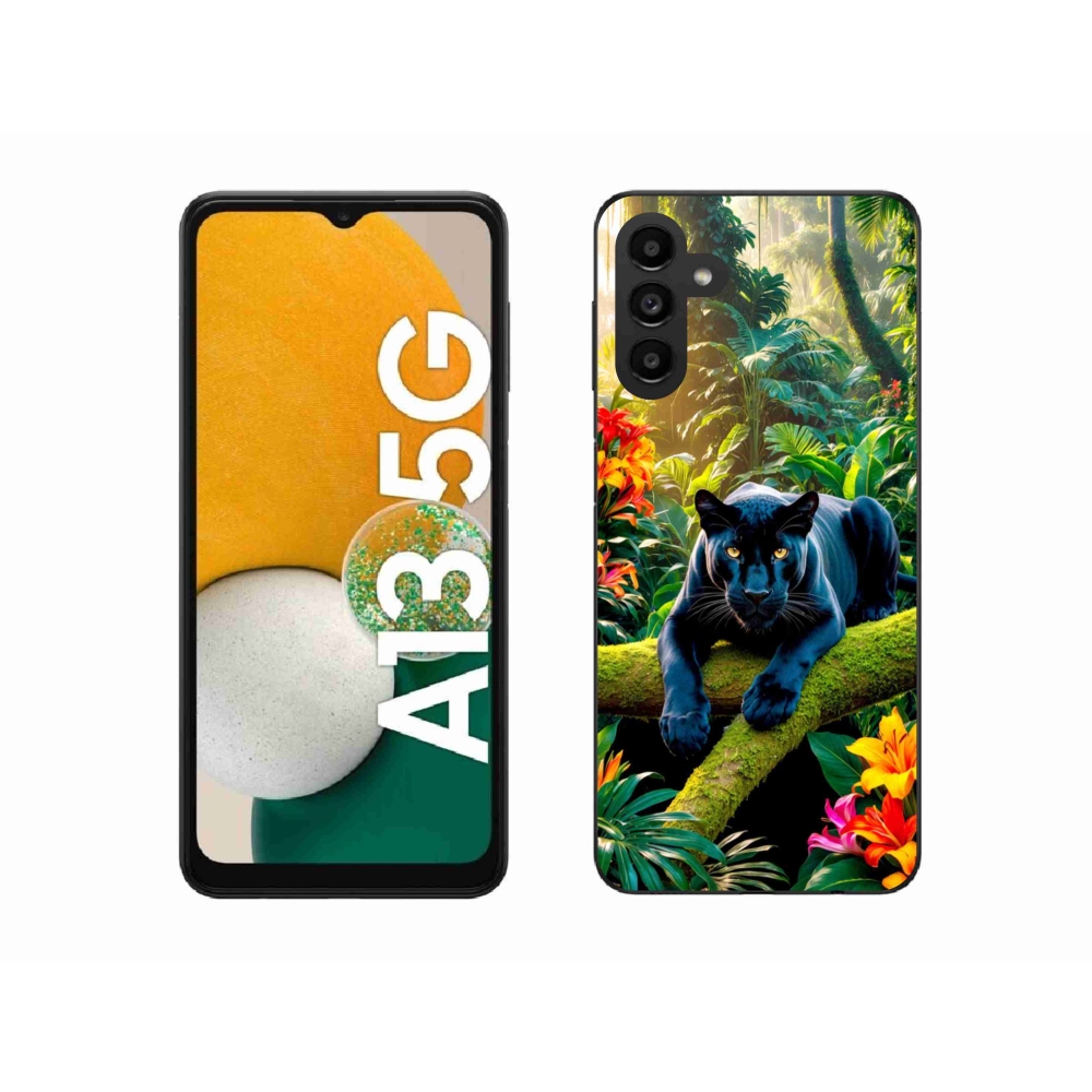 Zselés borítás mmCase Samsung Galaxy A13 5G - fekete párduc a dzsungelben