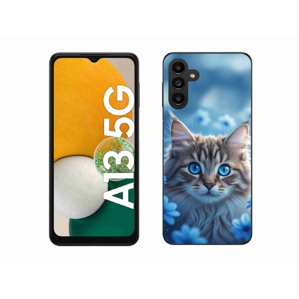 Gél védőhuzat mmCase Samsung Galaxy A13 5G - cica kék virágokkal