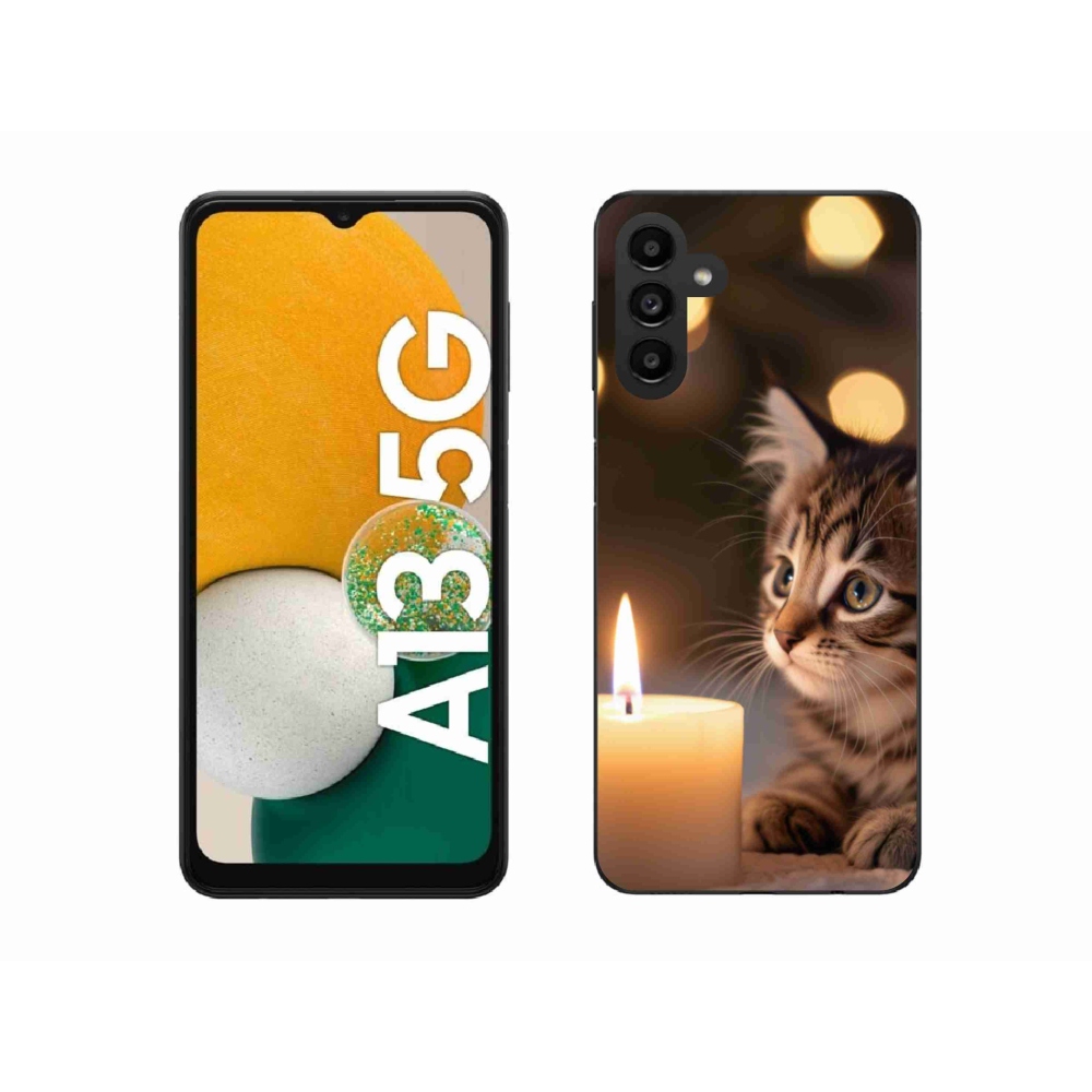 Gél borító mmCase Samsung Galaxy A13 5G - cica és gyertya - Samsung Galaxy A13 5G számára
