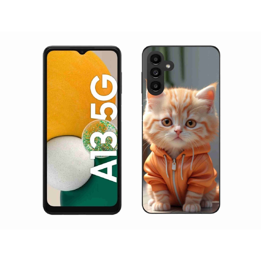 Gél borítás mmCase Samsung Galaxy A13 5G - cica melegítőben mmCase Samsung Galaxy A13 5G-hez