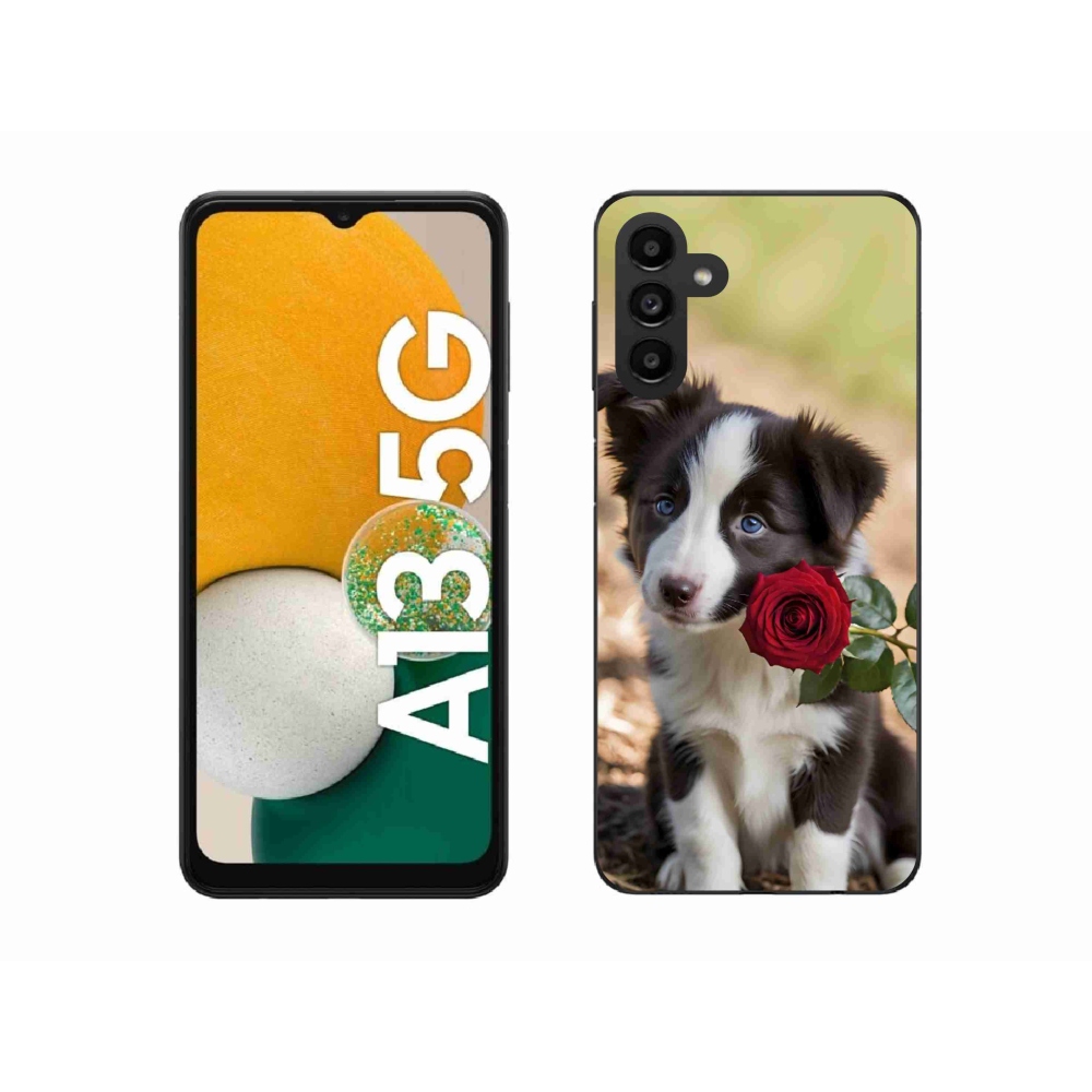 Gél borítás mmCase Samsung Galaxy A13 5G - aranyos border collie rózsával