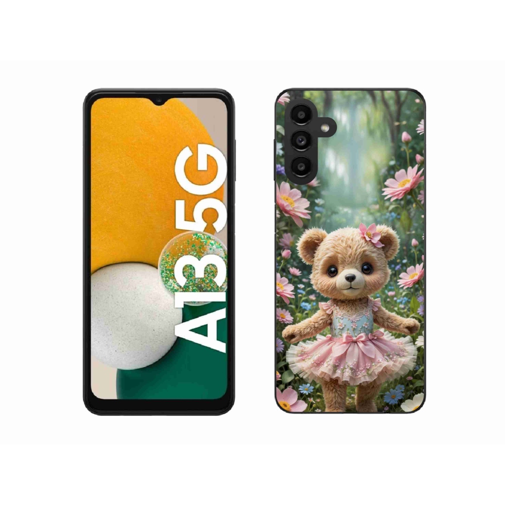Gél borítás mmCase Samsung Galaxy A13 5G - aranyos mackó virágokkal