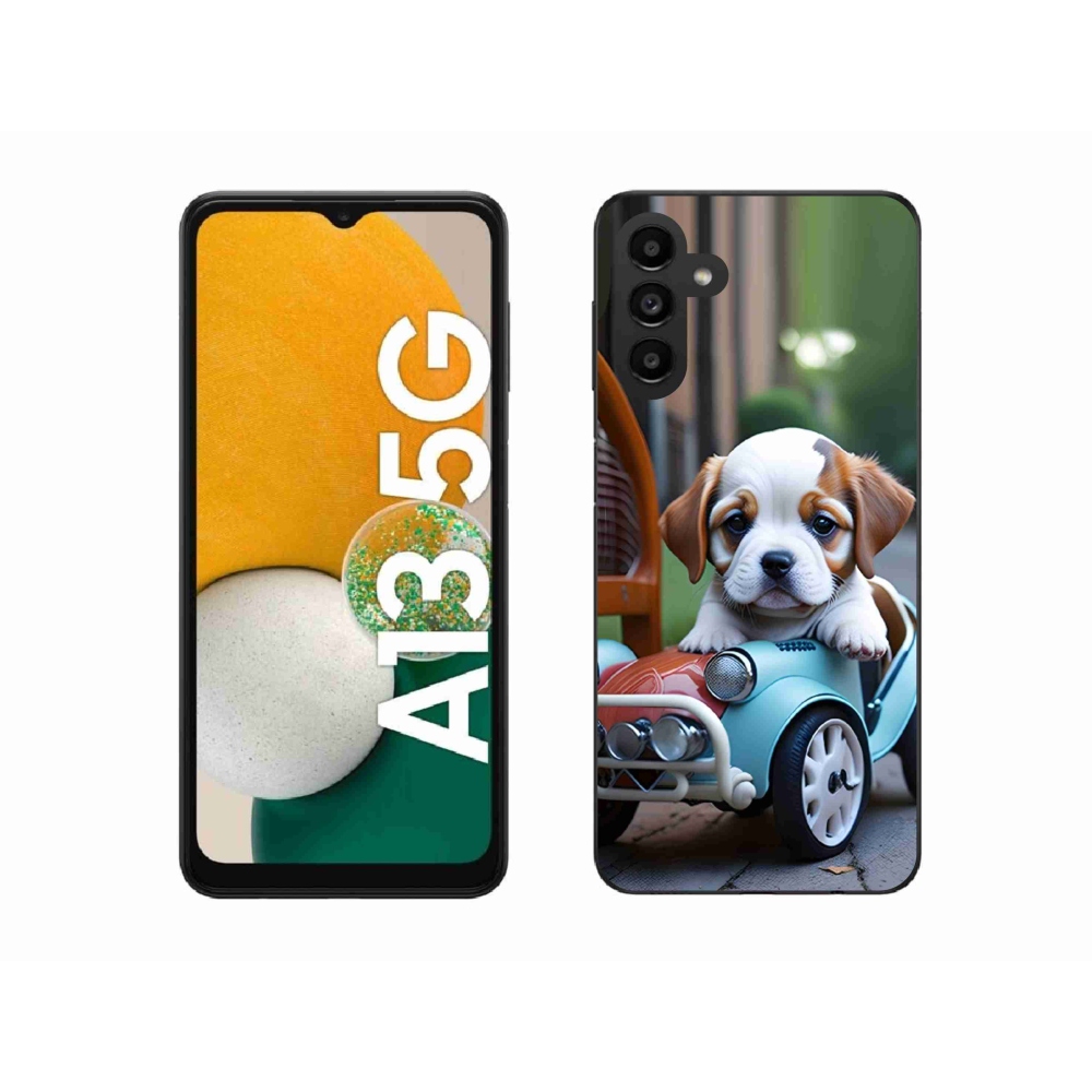 Gél borítás mmCase Samsung Galaxy A13 5G - kiskutya egy retro autóban