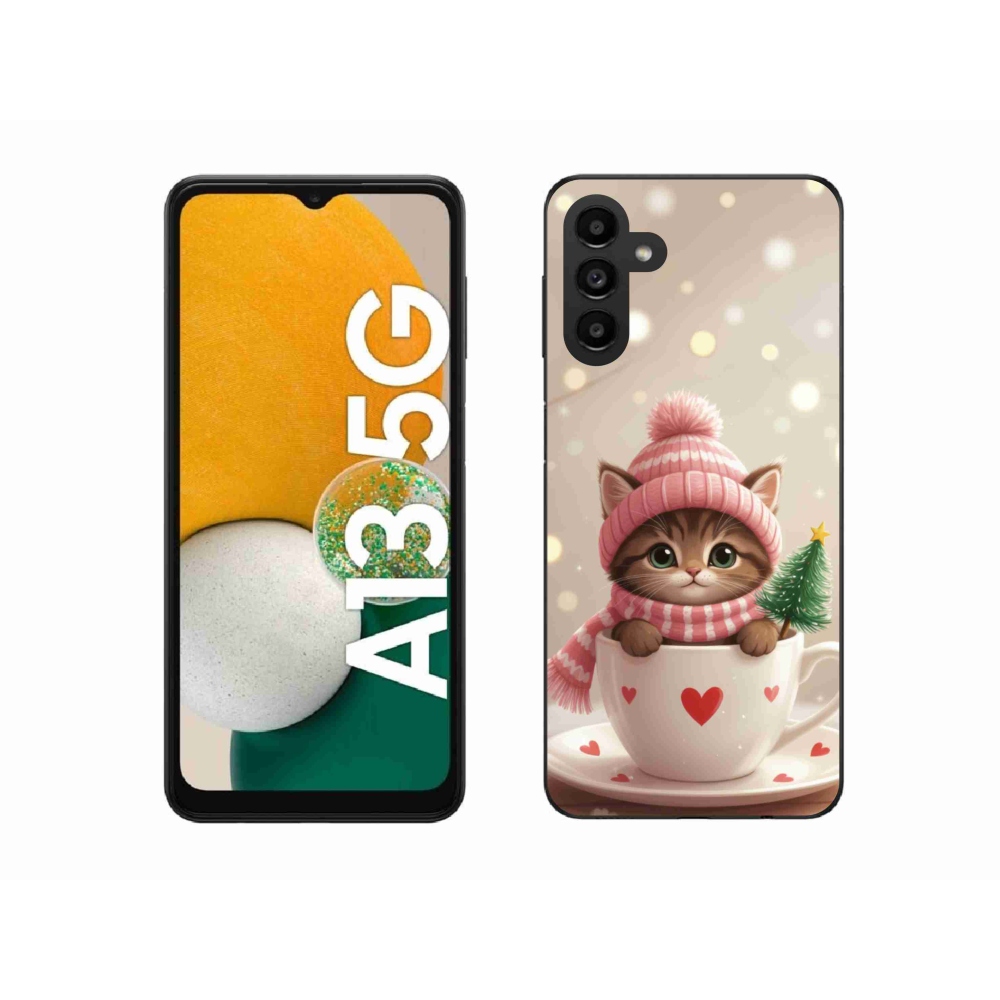 Gél borítás mmCase Samsung Galaxy A13 5G - Karácsonyi cica egy csészében