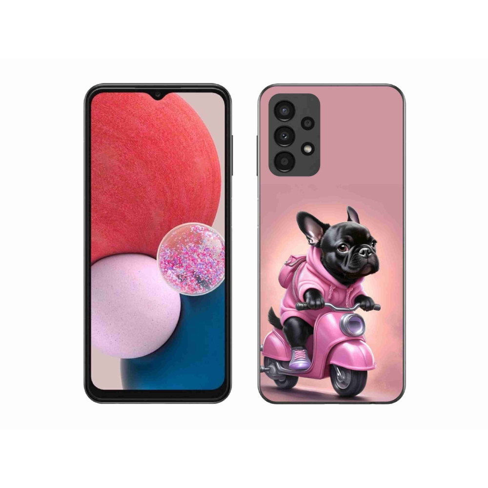 Gél borítás mmCase Samsung Galaxy A13 készülékhez - Francia bulldog robogón