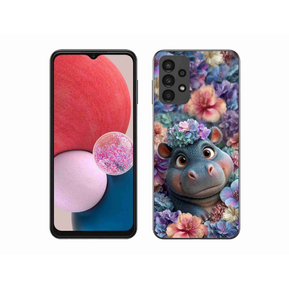 Zselés borítás mmCase Samsung Galaxy A13 készülékhez - víziló virágokban