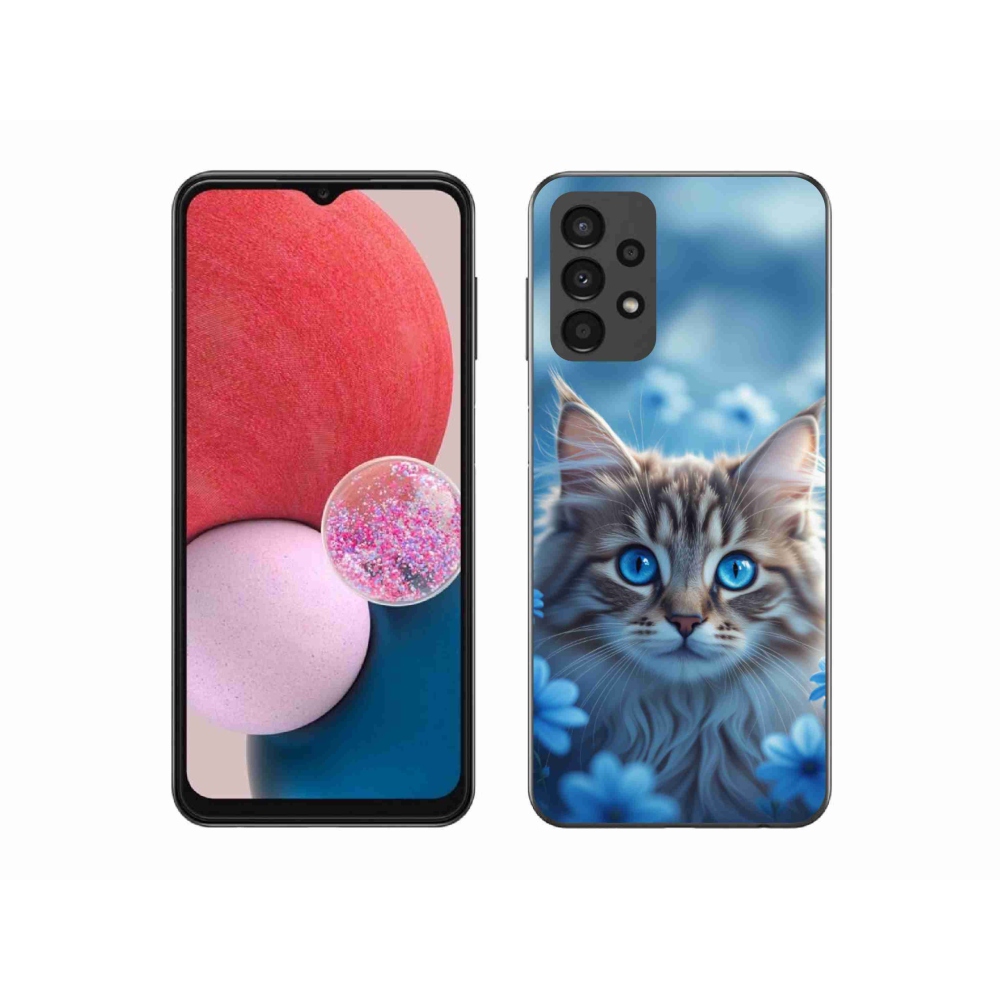 Zselés borítás mmCase Samsung Galaxy A13 készülékhez - kék virágos cica