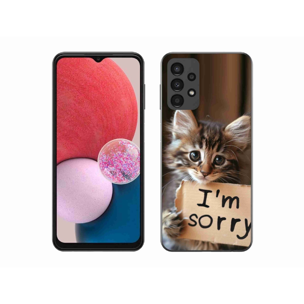 Gél borítás mmCase Samsung Galaxy A13 készülékhez - macska bocsánatkérése