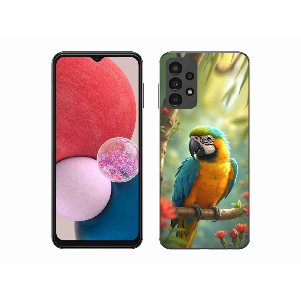 Gél borítás mmCase Samsung Galaxy A13 készülékhez - papagáj ara kék és sárga