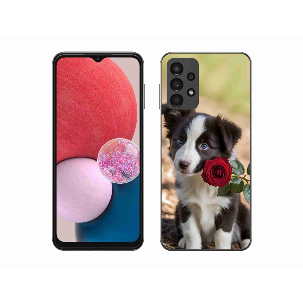 Gél borítás mmCase Samsung Galaxy A13 készülékhez - aranyos border collie rózsával