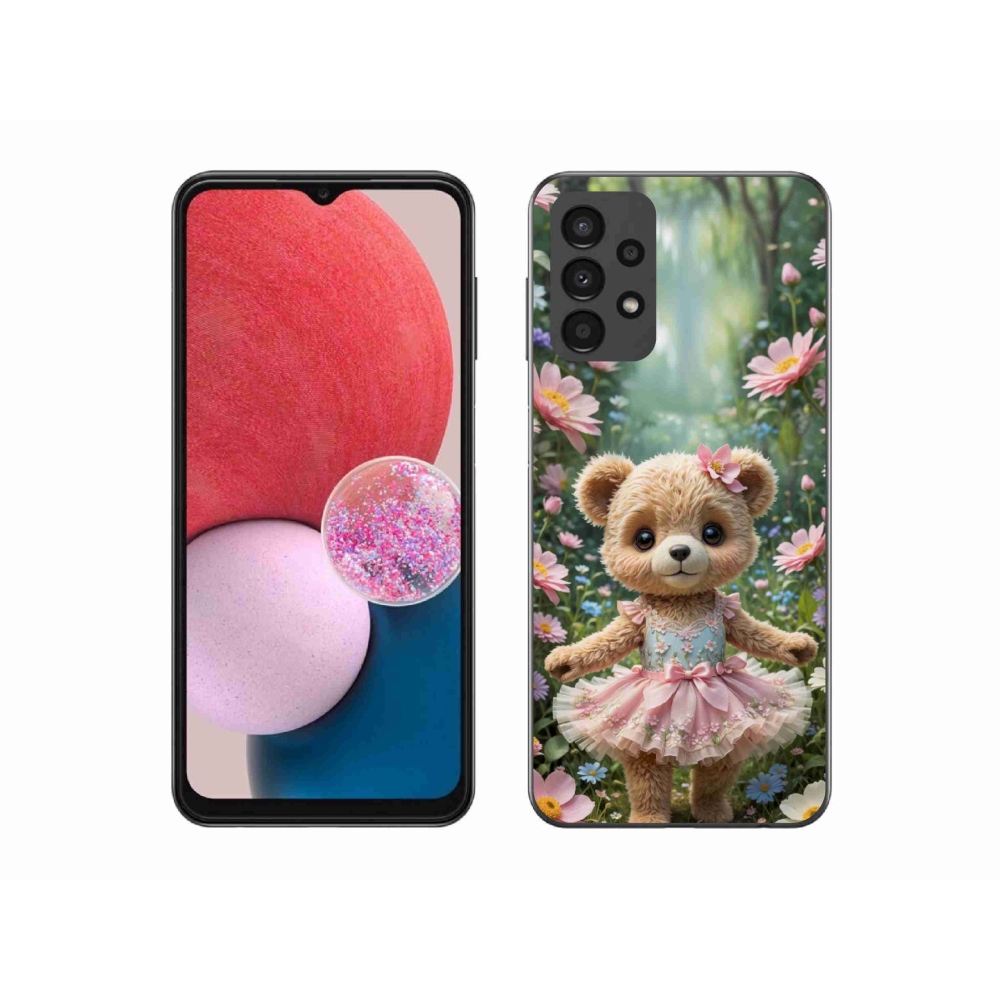 Gél borítás mmCase Samsung Galaxy A13 készülékhez - aranyos mackó virágokkal