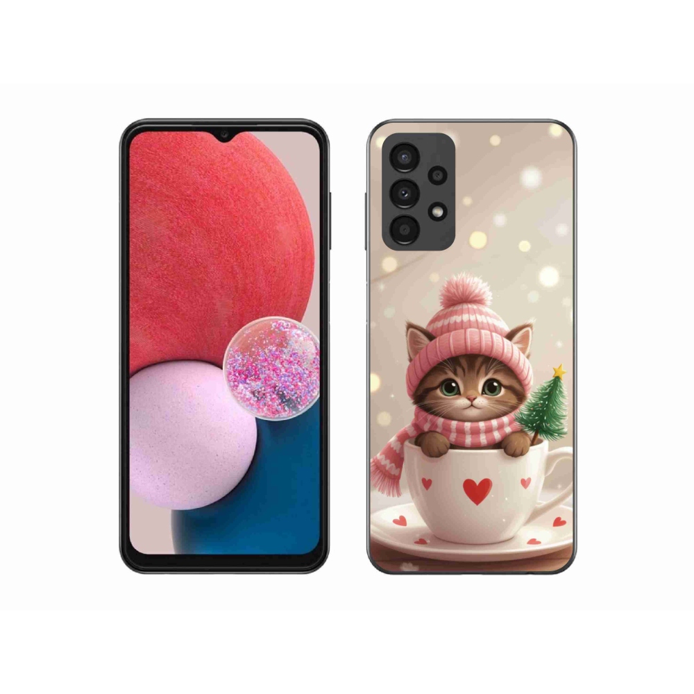 Gél borítás mmCase Samsung Galaxy A13 készülékhez - Karácsonyi cica a csészében