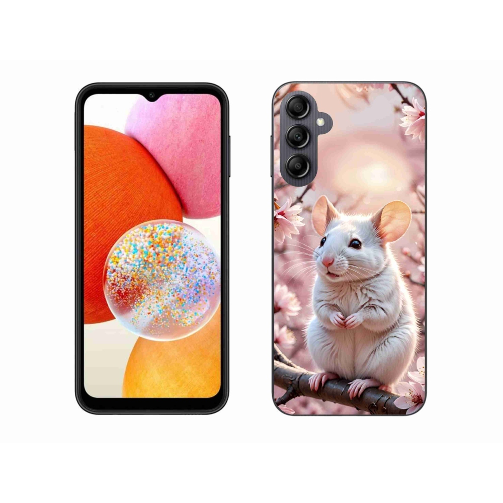 Zselés borítás mmCase Samsung Galaxy A14 4G/5G - fehér egér az ágon