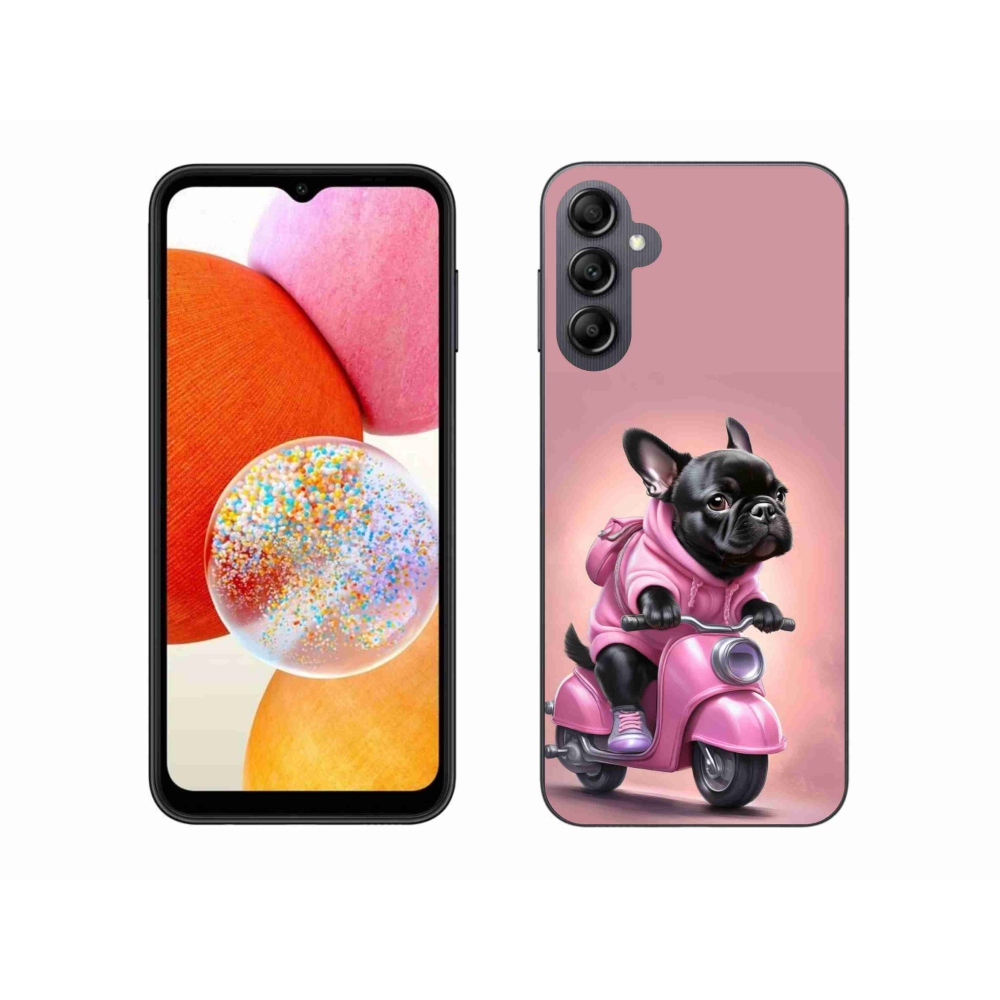 Zselés borítás mmCase Samsung Galaxy A14 4G/5G - Francia bulldog egy robogón