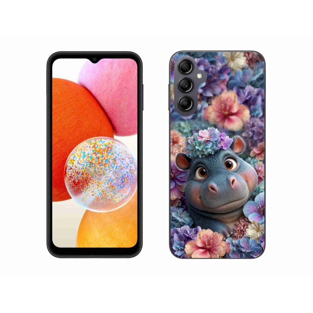 Zselés borítás mmCase Samsung Galaxy A14 4G/5G - víziló virágokkal