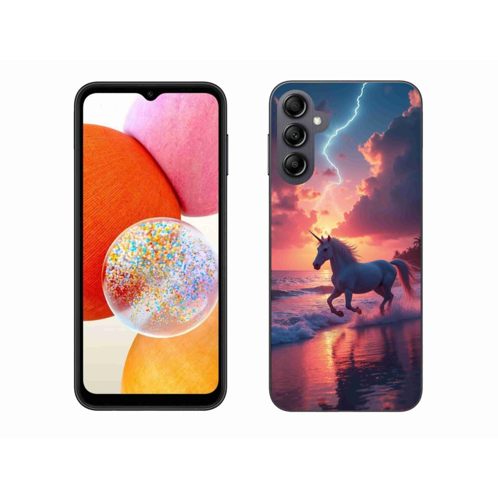 Zselés borítás mmCase Samsung Galaxy A14 4G/5G készülékhez - egyszarvú a tengerparton