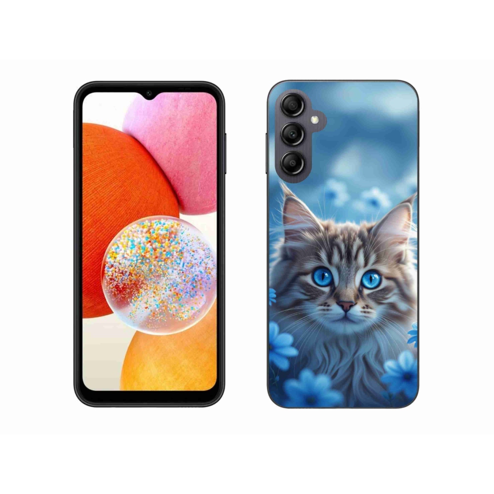 Gél védőhuzat mmCase Samsung Galaxy A14 4G/5G készülékhez - kék virágos kiscica
