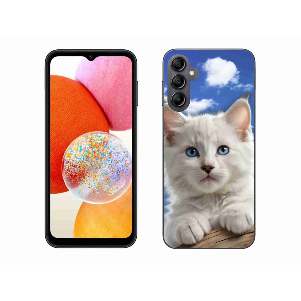 Gél borítás mmCase Samsung Galaxy A14 4G/5G készülékhez - cica és felhők