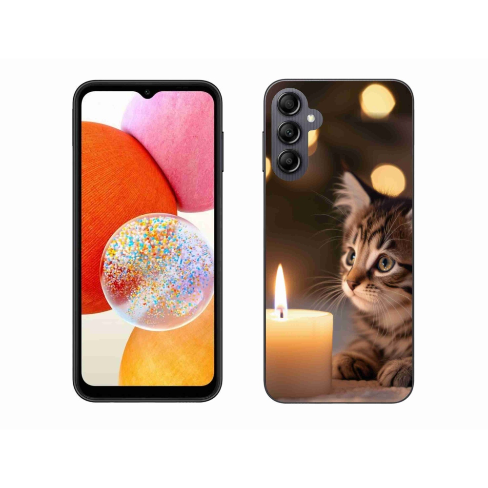 Gél borítás mmCase Samsung Galaxy A14 4G/5G készülékhez - cica és gyertya