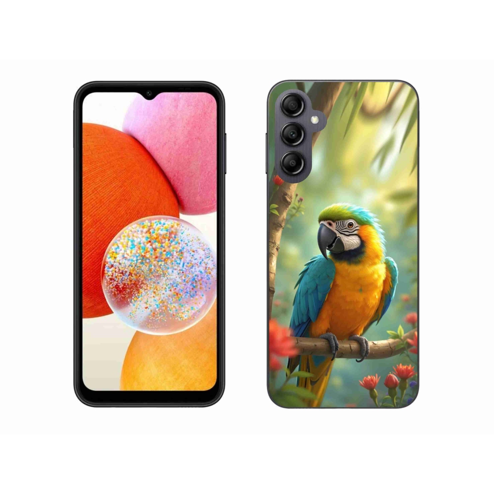 Zselés borítás mmCase Samsung Galaxy A14 4G/5G - papagáj ara kék és sárga