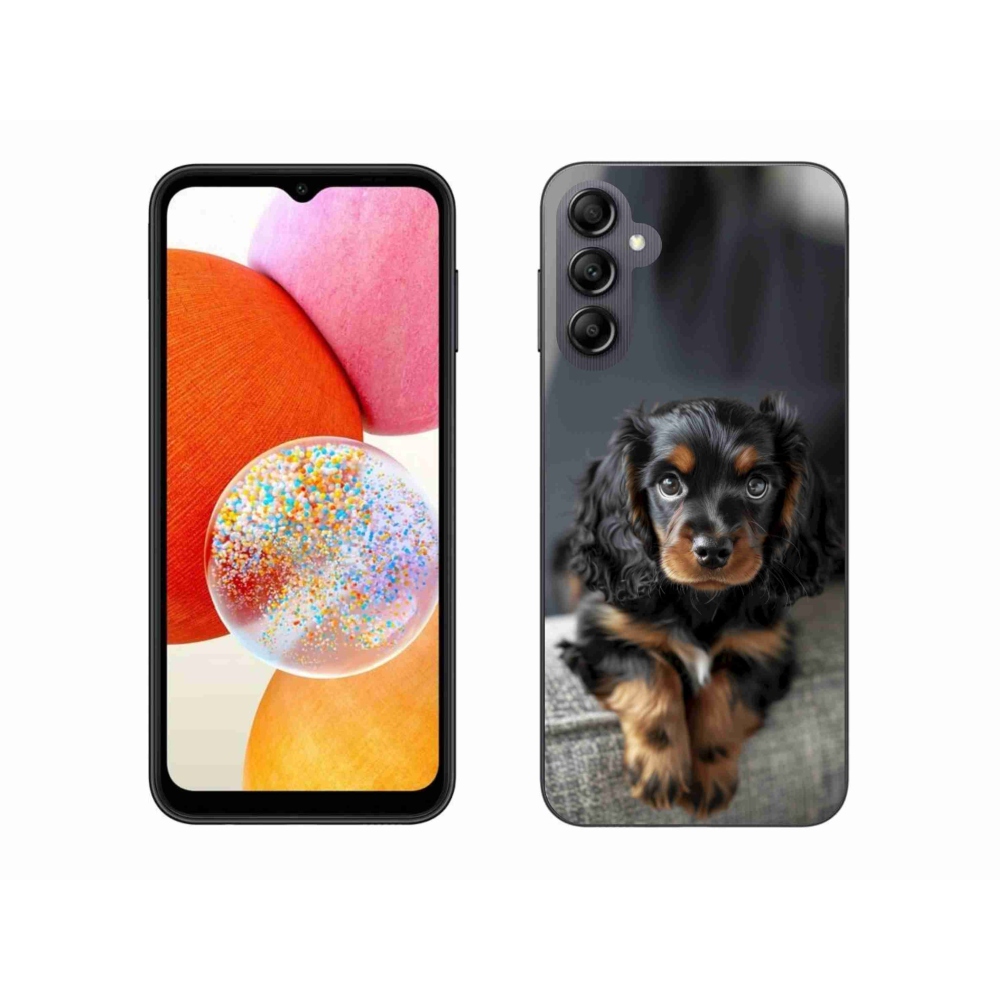 Gél borítás mmCase Samsung Galaxy A14 4G/5G készülékhez - aranyos hosszú szőrű tacskó