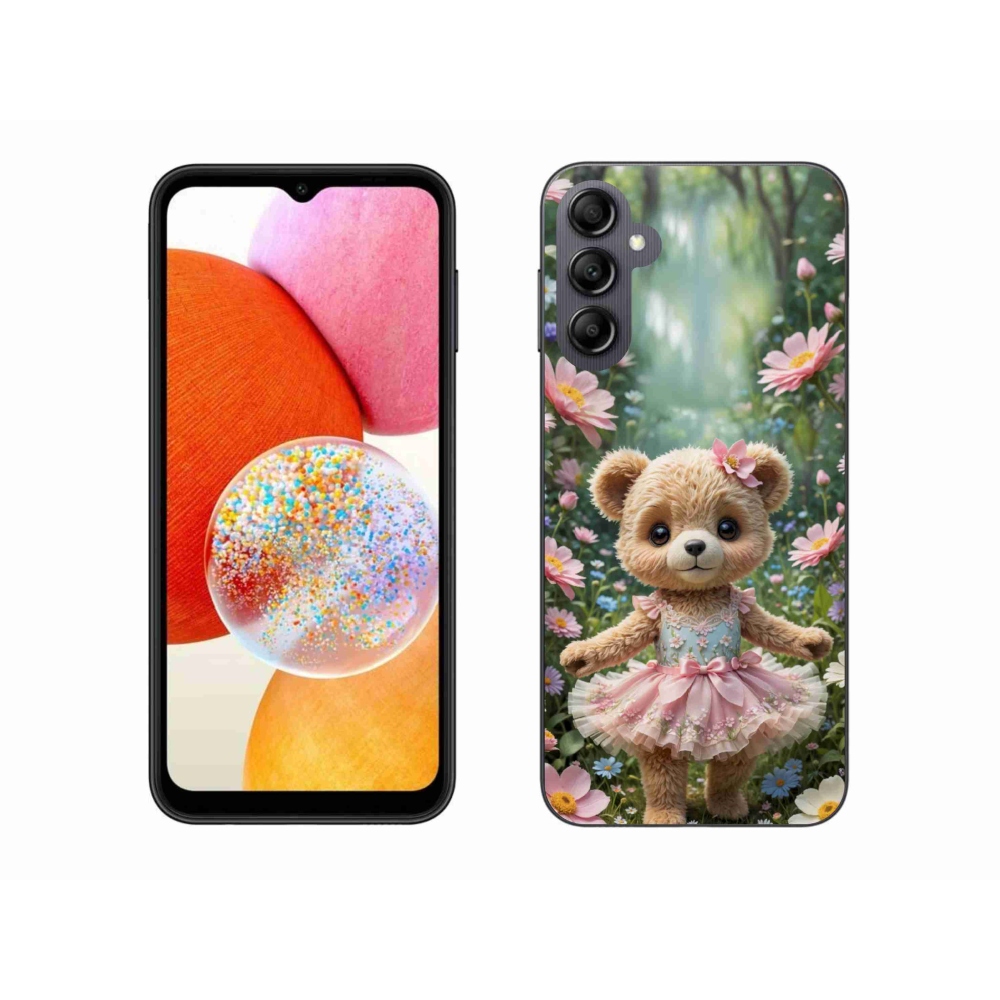 Gél borítás mmCase Samsung Galaxy A14 4G/5G készülékhez - aranyos mackó virágokban