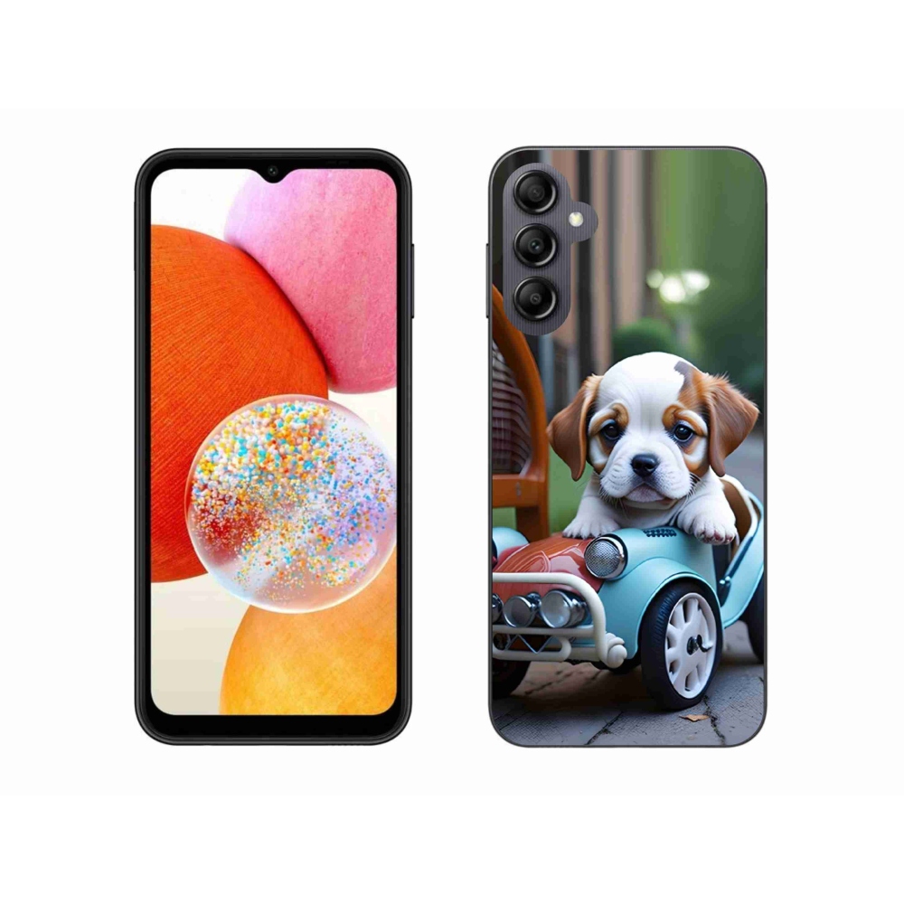 Gél borítás mmCase Samsung Galaxy A14 4G/5G - kiskutya retro autóban