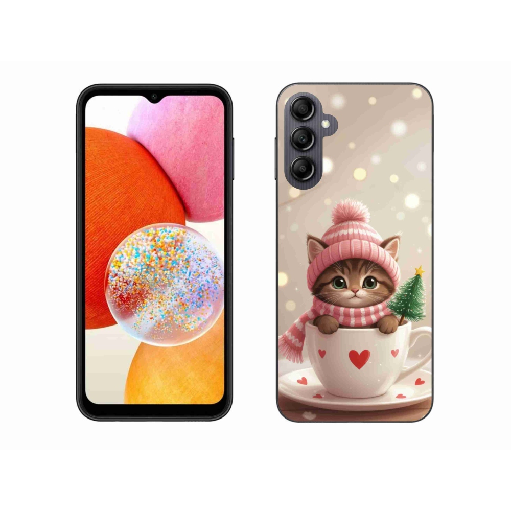 Gél borítás mmCase Samsung Galaxy A14 4G/5G készülékhez - Karácsonyi cica a csészében