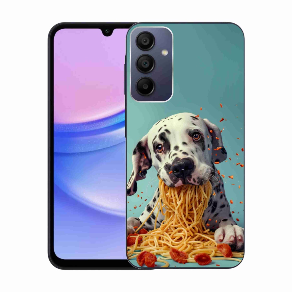 Zselés borítás mmCase Samsung Galaxy A15 4G/5G készülékhez - dalmatin és spagetti