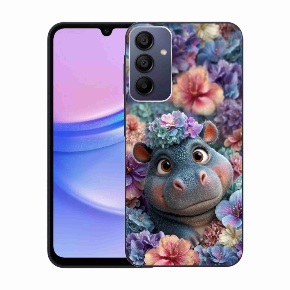 Zselés borítás mmCase Samsung Galaxy A15 4G/5G készülékhez - víziló virágokban