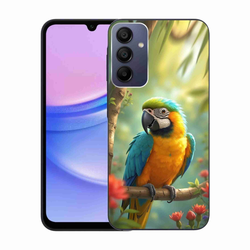 Zselés borítás mmCase Samsung Galaxy A15 4G/5G - papagáj ara kék és sárga