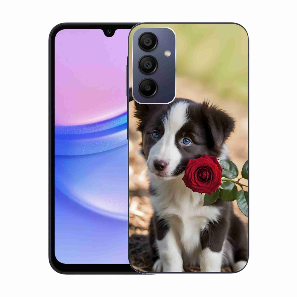 Gél borítás mmCase Samsung Galaxy A15 4G/5G készülékhez - aranyos border collie rózsával
