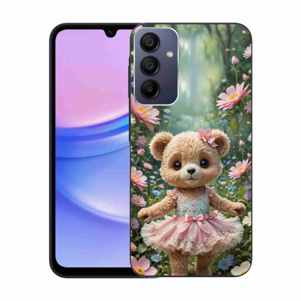 Gél borítás mmCase Samsung Galaxy A15 4G/5G készülékhez - aranyos mackó virágokban