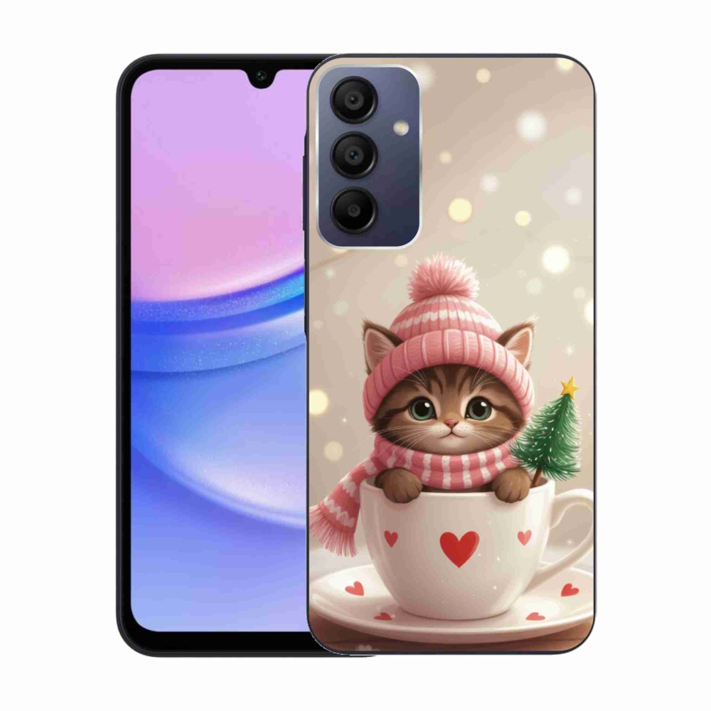 Gél borítás mmCase Samsung Galaxy A15 4G/5G készülékhez - Karácsonyi cica a csészében