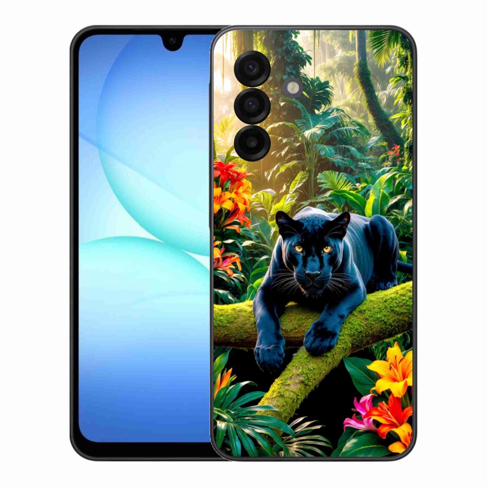 Zselés borítás mmCase Samsung Galaxy A17 4G/5G - fekete párduc a dzsungelben