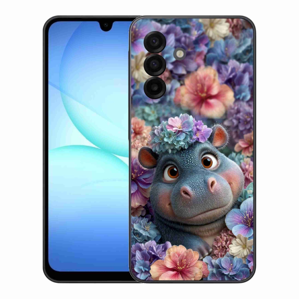 Zselés borítás mmCase Samsung Galaxy A17 4G/5G készülékhez - víziló virágokban