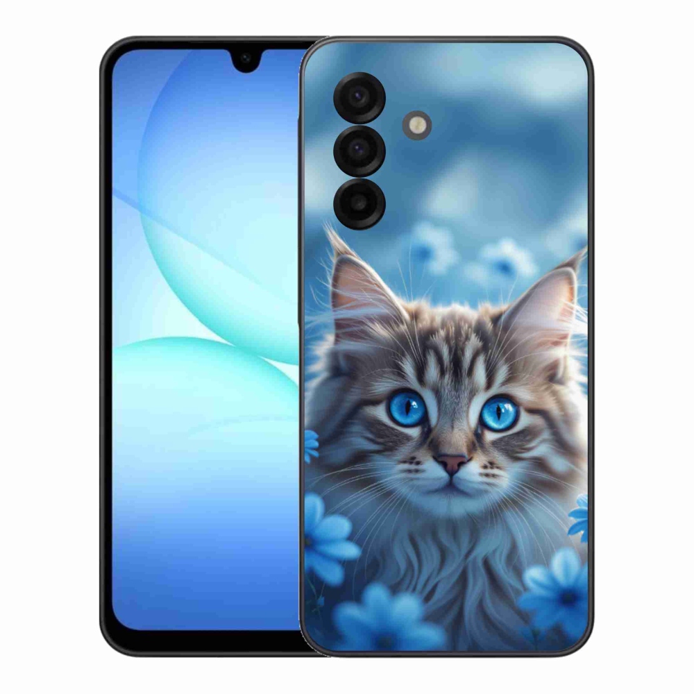 Zselés borítás mmCase Samsung Galaxy A17 4G/5G készülékhez - kék virágos kiscica