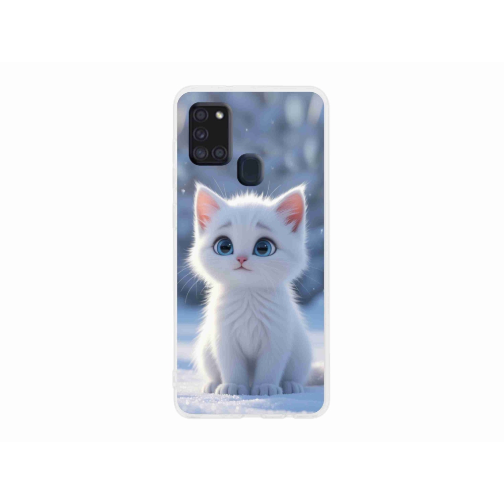 Gél védőhuzat mmCase Samsung Galaxy A21s készülékhez - fehér cica 3