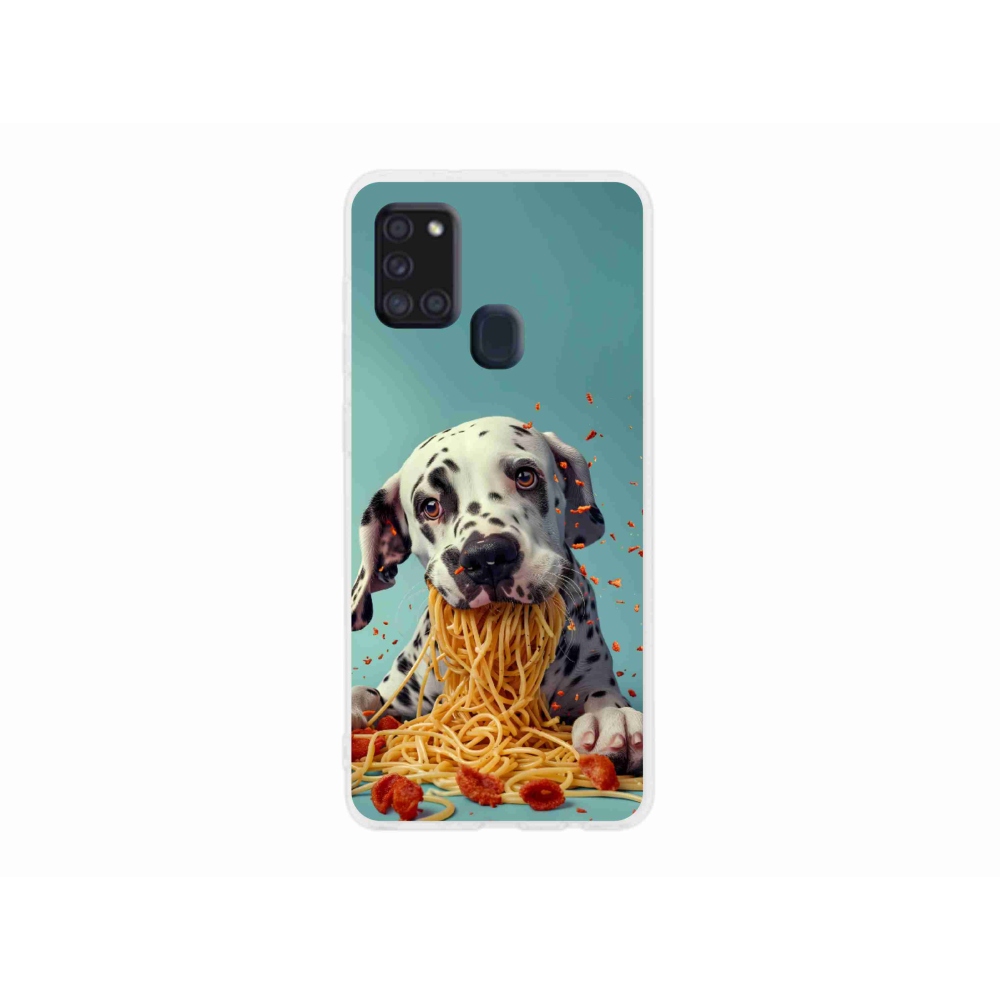 Zselés borítás mmCase Samsung Galaxy A21s készülékhez - Dalmát és spagetti