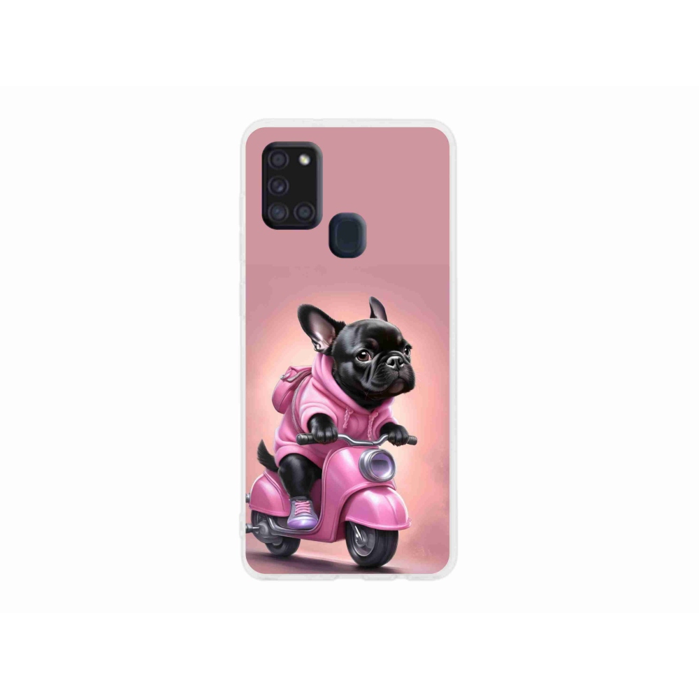 Gél borítás mmCase Samsung Galaxy A21s készülékhez - Francia bulldog egy robogón