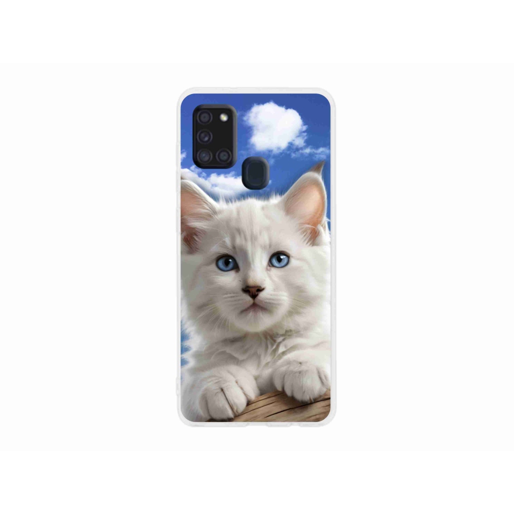 Gél borítás mmCase Samsung Galaxy A21s készülékhez - cica és felhők